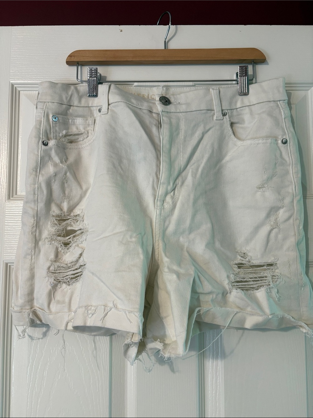 American Eagle Outfitters White Distressed Denim Shorts